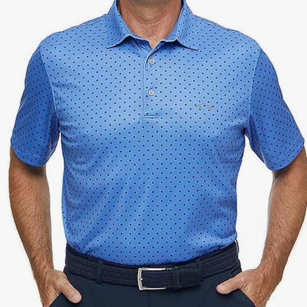 Greg Norman Men's Blue Dotted Performance Golf Polo Shirt Size XL Like New